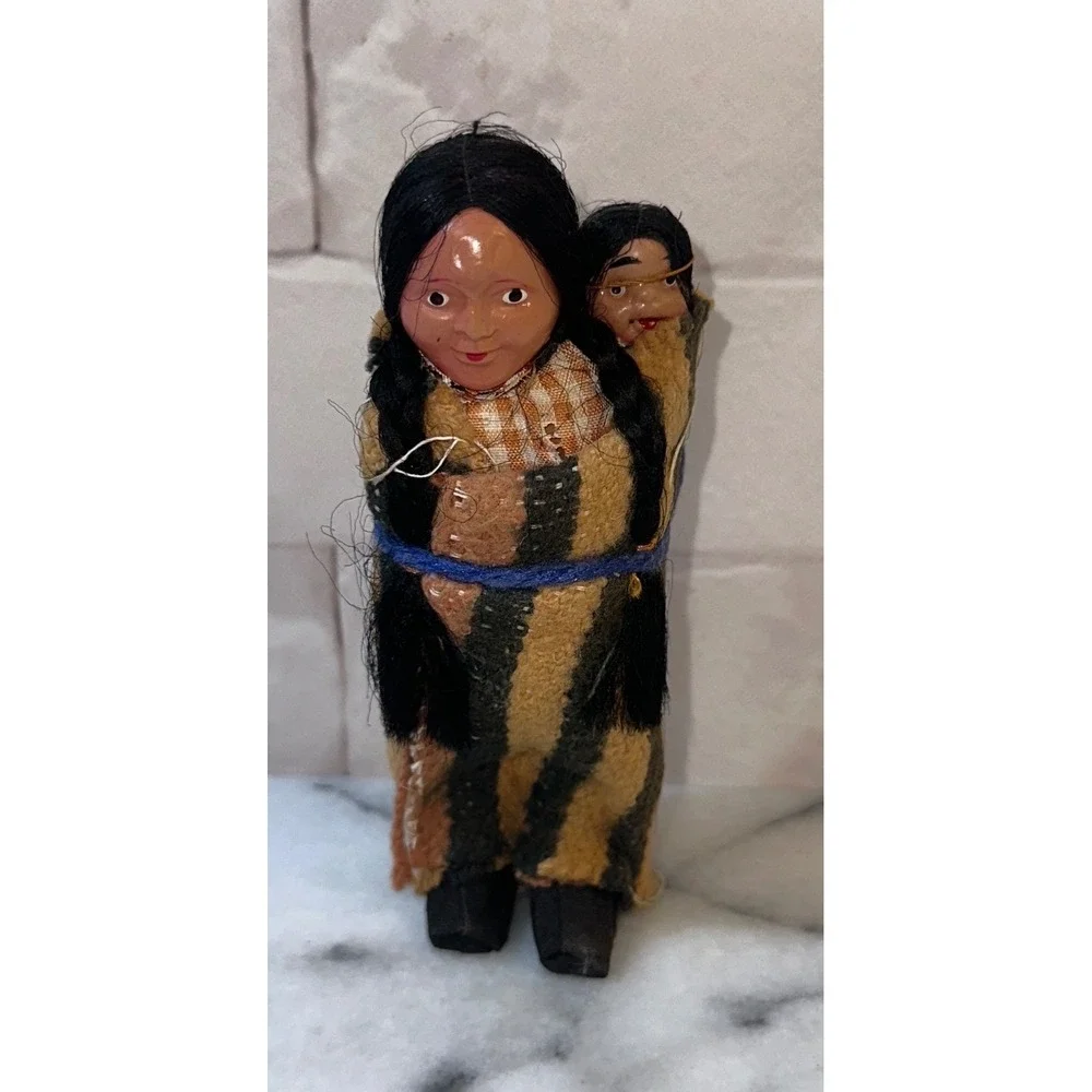Vintage Native American Mother and Papoose Souvenir Doll Hand Painted Folk Art